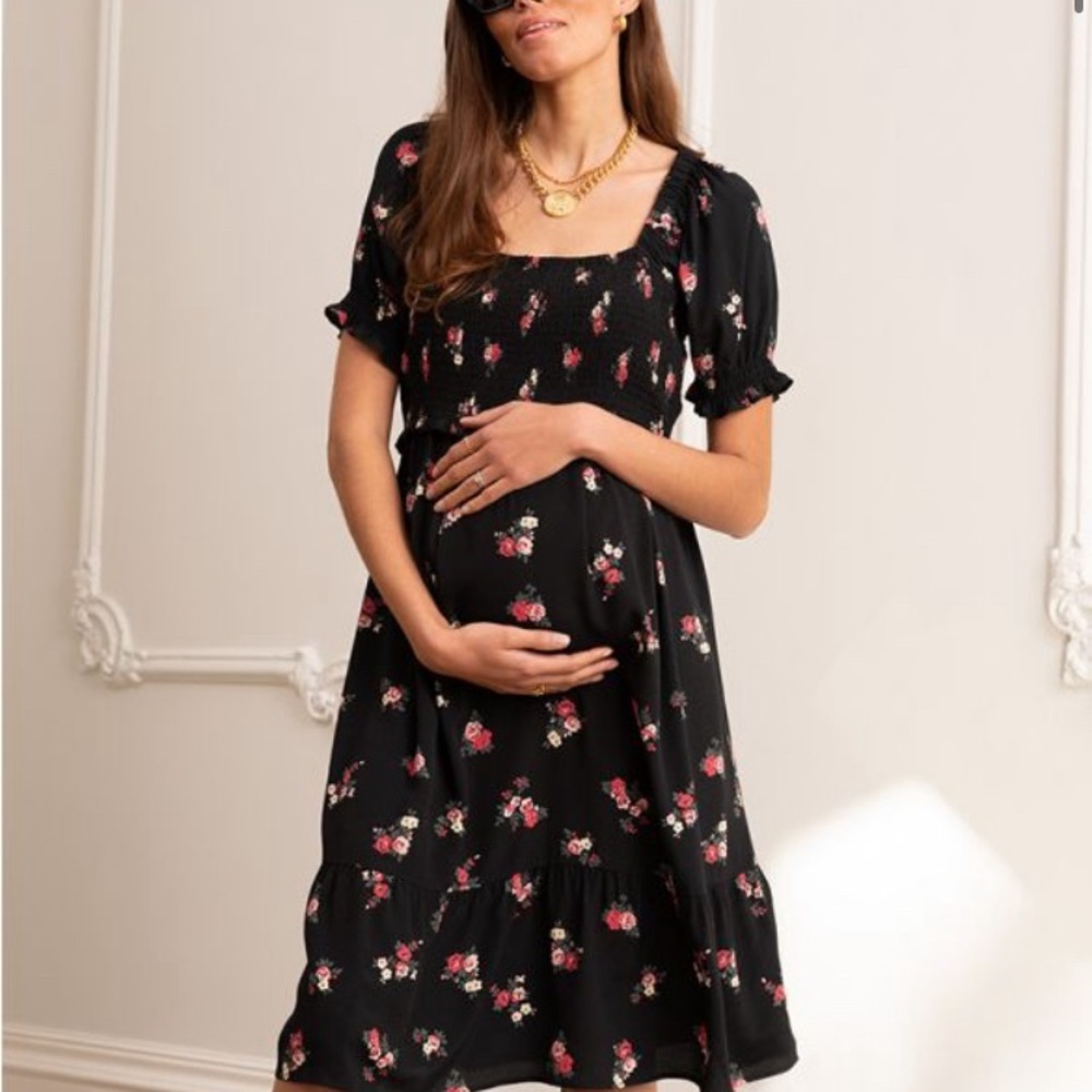 Floral smocked nursing maternity dress